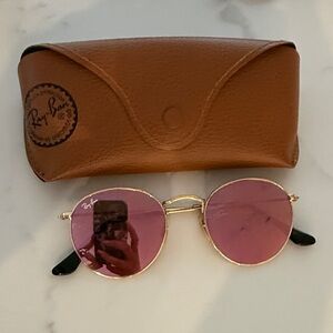 Ray-Ban Gold Frame Sunglasses with Pink Lenses